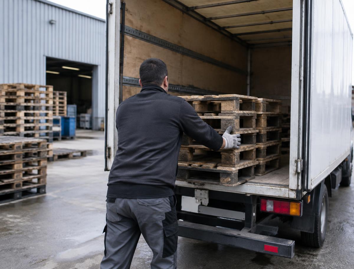 Chargement de palettes d'occasion dans notre camion